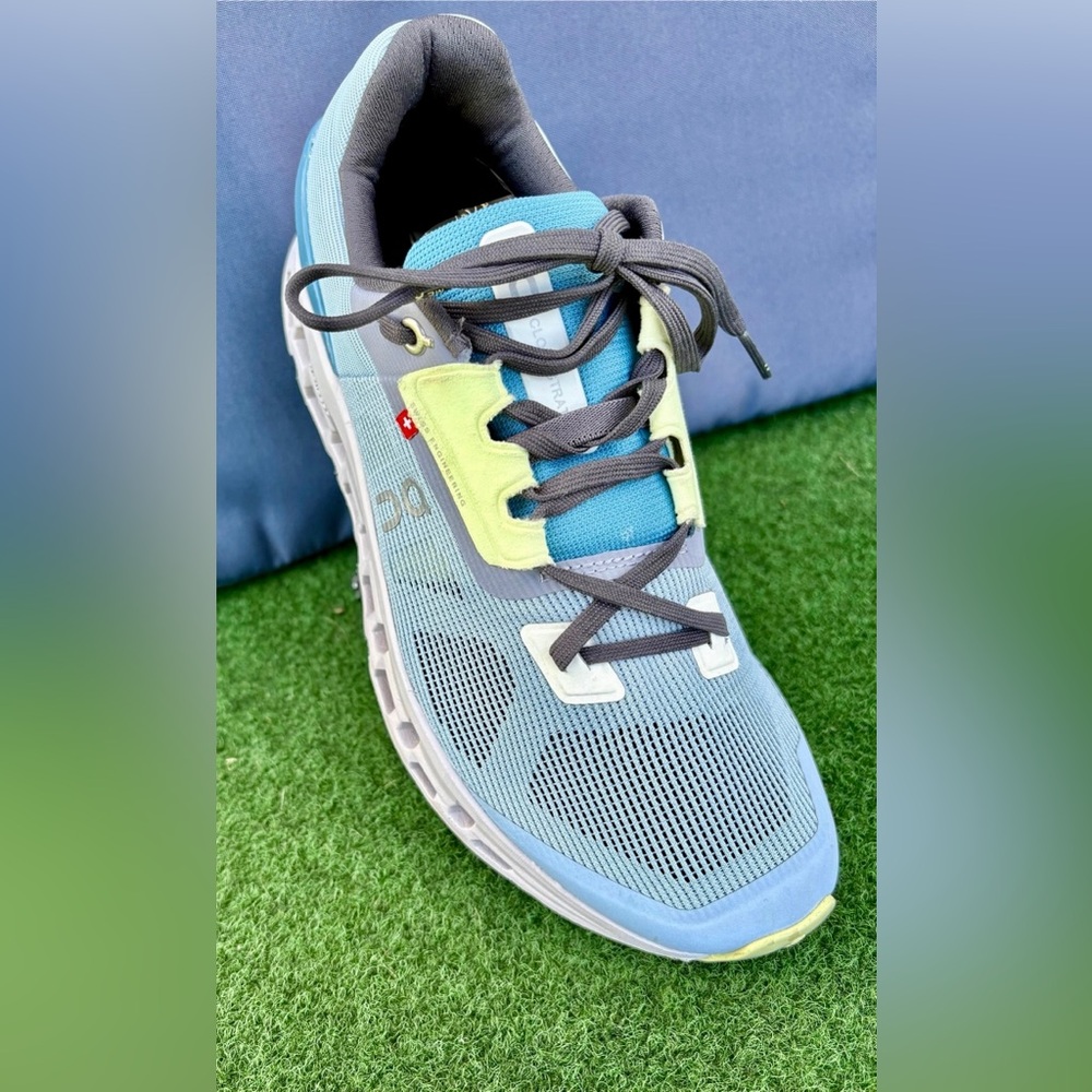 On Running Shoes in Sky Blue and Neon Yellow
